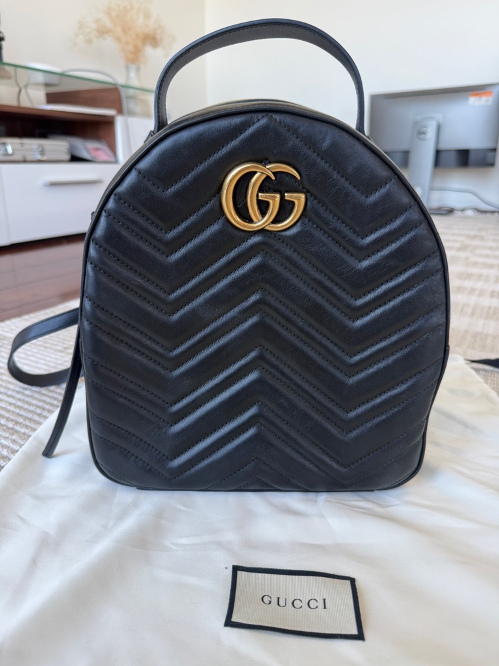 Gucci Black Chevron GG Leather Backpack